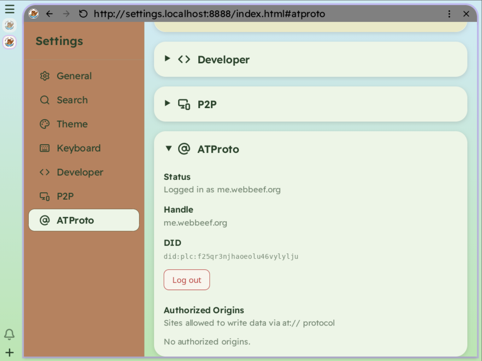 login to atproto in beaver settings